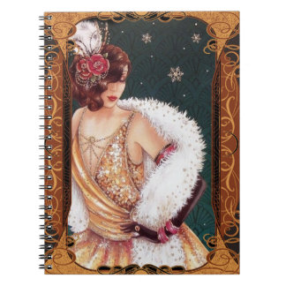 Art Deco Vintag Lady Starry Spiral Foto Notebook Notizblock