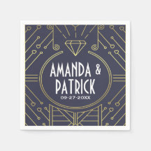 Art Deco Vintag Navy Blue & Gold Wedding Napkins
