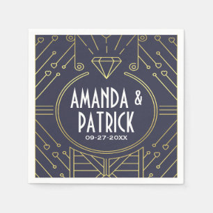 Art Deco Vintag Navy Blue & Gold Wedding Napkins Serviette