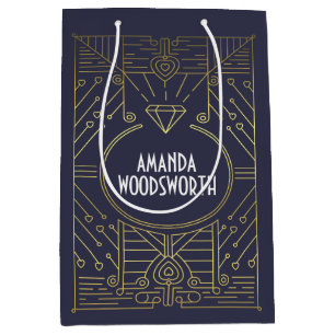 Art Deco Vintag Navy Blue und Gold Geschenktasche Mittlere Geschenktüte