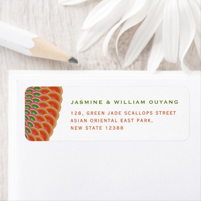 Art Deco Vintag Scallop Fan Asian Wedding Address (Insitu)