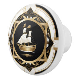 Art Deco Vintag Ship Schwarz-weiß Gold Nautic Keramikknauf