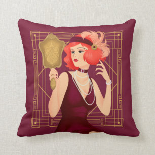 Art Deco Vintage 1920er Jahre Mädchen Goldrahmen B Kissen