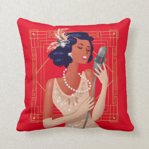 Art Deco Vintage 1920er Jahre Sängerin Rahmen Rot Kissen