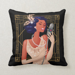 Art Deco Vintage 1920er Jahre Sängerin Rahmen Schw Kissen