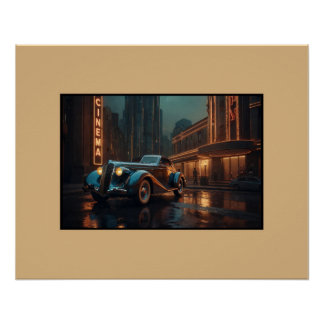 Art Deco Vintage Auto an der Kinowand Kunstposter Poster