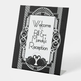 Art Deco Vintage Black and White Swans Sockelschild