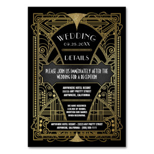 Art-Déco-Vintage Black-Gold-Hochzeitskarten Tischnummer