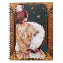 Art Deco Vintage-Dame Sternen-Spiral-Foto-Notizbuc