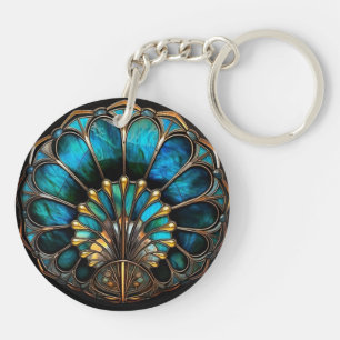 Art Deco Vintage Elegant Schwarz Türkis Gold Schlüsselanhänger