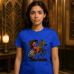 Art Deco Vintage-Frau reitet auf einem Zebra T-Shirt