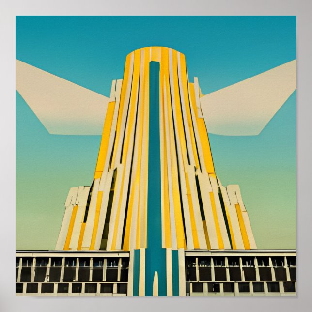 Art Deco Vintage Gebäudeposter 2 Poster (Vorne)