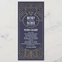 Art Deco Vintage Hochzeitsprogramme für die Marine