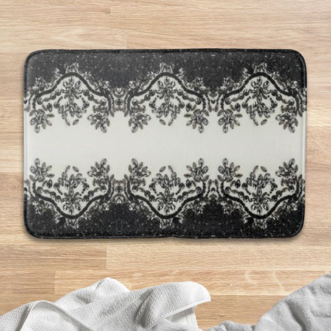 Art Deco Vintage Mode Schwarz-weiße Bläserei Badematte (Art Deco Glamorous Vintage Fashion Black White Fl Bath Mat)