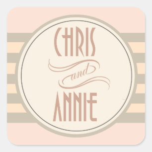 Art Deco Vintage Namen   Erröten Quadratischer Aufkleber