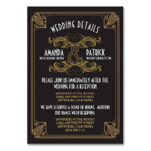 Art Deco Vintage Schwarz Gold Hochzeit Einsatzkart