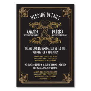 Art Deco Vintage Schwarz Gold Hochzeit Einsatzkart Tischnummer