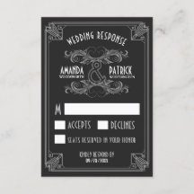 Art Deco Vintage Schwarz & Silber Hochzeit RSVP Ka