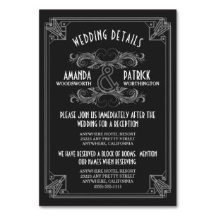 Art Deco Vintage Schwarze Hochzeit Einlegekarten Tischnummer