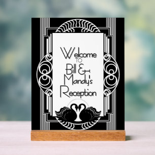 Art Deco Vintage Schwarze und Weiße Schwäne Acrylschild