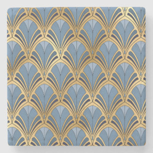 Art Deco Vintages Blumenmuster Muster Blau Gold Steinuntersetzer