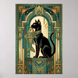 Art Deco Vorhang kletternde Katze Wandkunst Poster