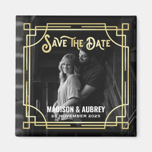 Art Deco Wählen Sie ein Foto Elegantes Gold Save t Magnet