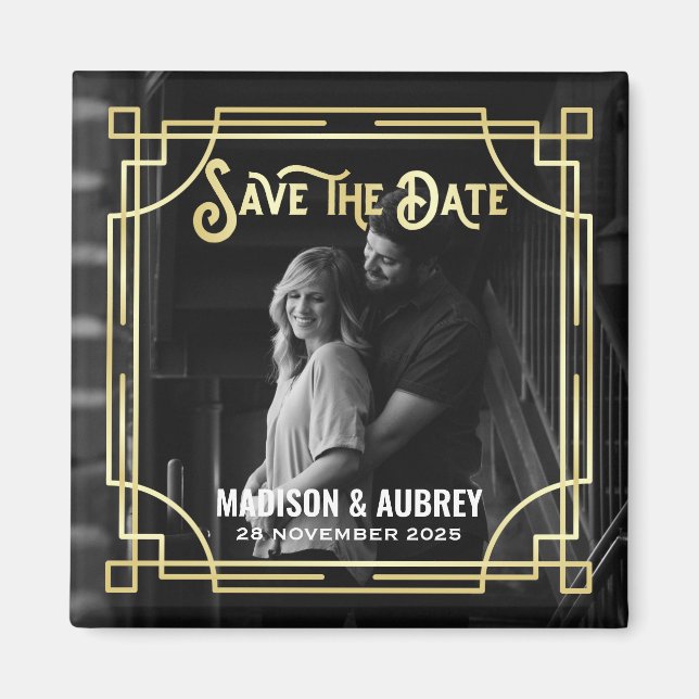 Art Deco Wählen Sie ein Foto Elegantes Gold Save t Magnet (Vorne)