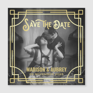 Art Deco Wählen Sie ein Foto Elegantes Gold Save t Magnetkarte