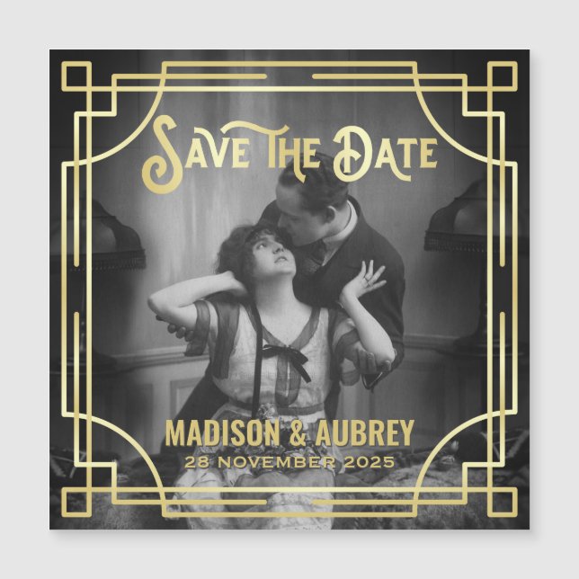 Art Deco Wählen Sie ein Foto Elegantes Gold Save t Magnetkarte (Vorderseite)