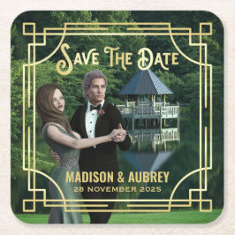 Art Deco Wählen Sie ein Foto Elegantes Gold Save t Rechteckiger Pappuntersetzer