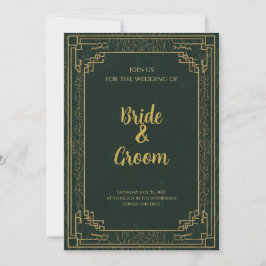 Art Deco Waldgrün Gold Einladung