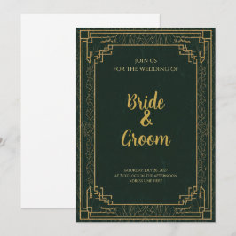 Art Deco Waldgrün Gold Einladung