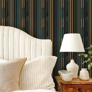 Art Deco Waldgrün und Gold Geometrisch Tapete
