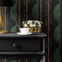 Art Deco Waldgrün und Gold Kreis Streifen
