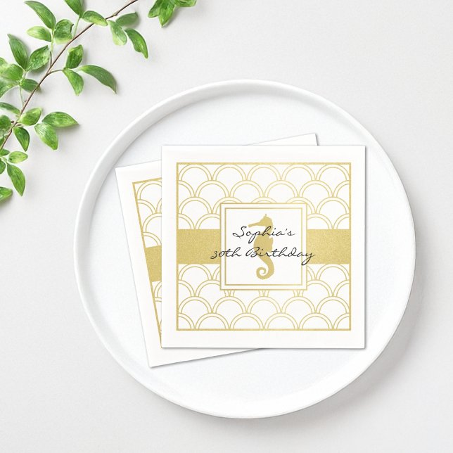 Art Deco Wave Gold Glitzer Seepferd Beach Party Serviette (Von Creator hochgeladen)