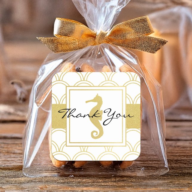 Art Deco Wave Gold Glitzer Seepferd Vielen Dank Quadratischer Aufkleber (Von Creator hochgeladen)