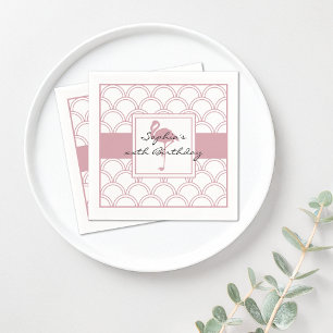 Art Deco Wave Patten Pink Flamingo Beach Party Serviette
