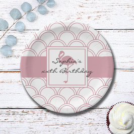 Art Deco Wave Patten Pink Flamingo Geburtstagspart Pappteller