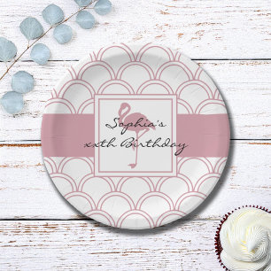 Art Deco Wave Patten Pink Flamingo Geburtstagspart Pappteller