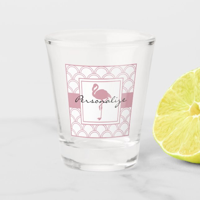 Art Deco Wave Patten Pink Flamingo Schnapsglas (Vorderseite)