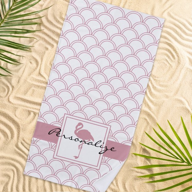 Art Deco Wave Patten Pink Flamingo Strandtuch (Von Creator hochgeladen)
