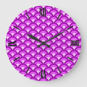 Art Deco wave pattern - violet and orchid Große Wanduhr