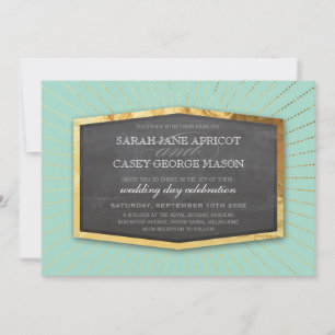 ART DECO WEDD Gold Sonnenburst grau Minze grün Einladung