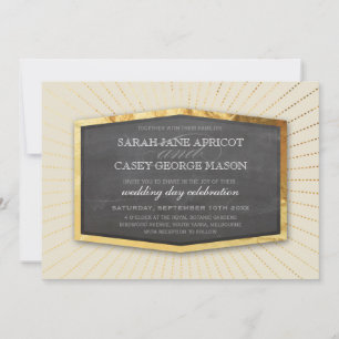 ART DECO WEDD Gold Sonnenburst graue Elfenbeincrem Einladung
