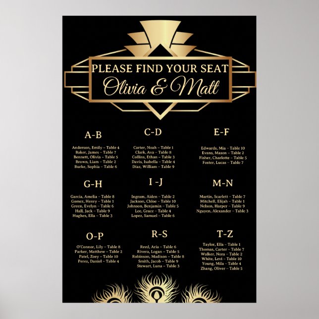  Art Deco Wedding Alphabetical Seating  Poster (Vorne)
