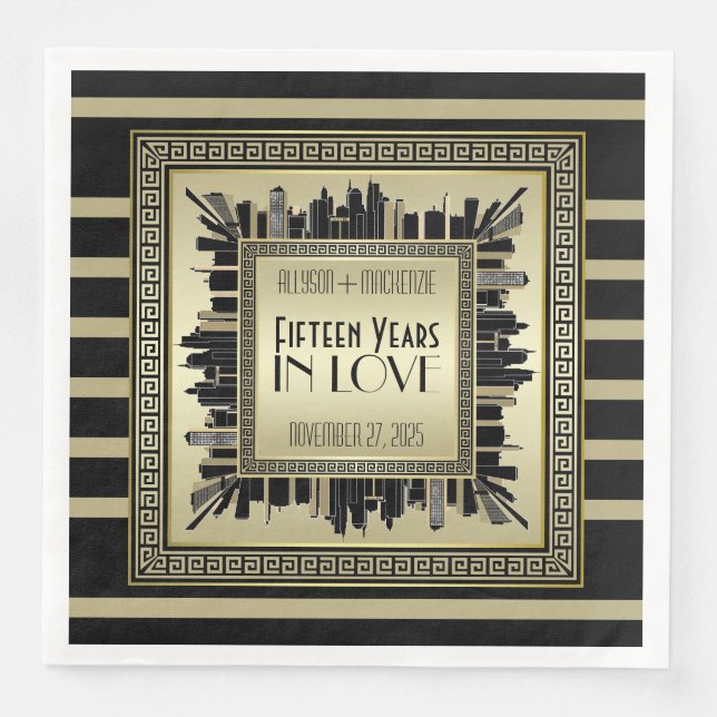 Art Deco Wedding Anniversary Champagne Gold Gatsby Serviette (Vorderseite)