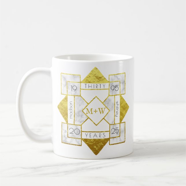 Art Deco Wedding Anniversary Marble Gold Foil Glam Kaffeetasse (Links)