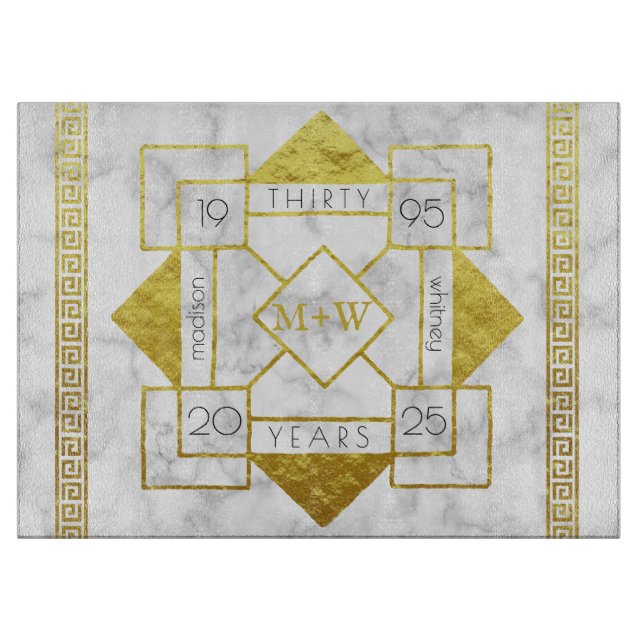 Art Deco Wedding Anniversary Marble Gold Foil Glam Schneidebrett (Vorderseite)