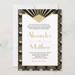 Art Deco Wedding Black Gold Roaring 20 Einladung